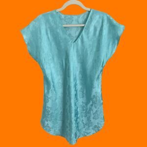 90's vintage aqua blue silky satin lingerie slip dress MEDIUM